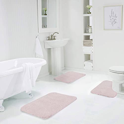 Walensee Shaggy 2 Piece Bath Rug Set (Dusty Pink) - 20 x 24 U Shape Contour & 20 x 32 Bath Mat - Machine Wash/Dry - Plush Absorbent Non Slip - color: Dusty Pink