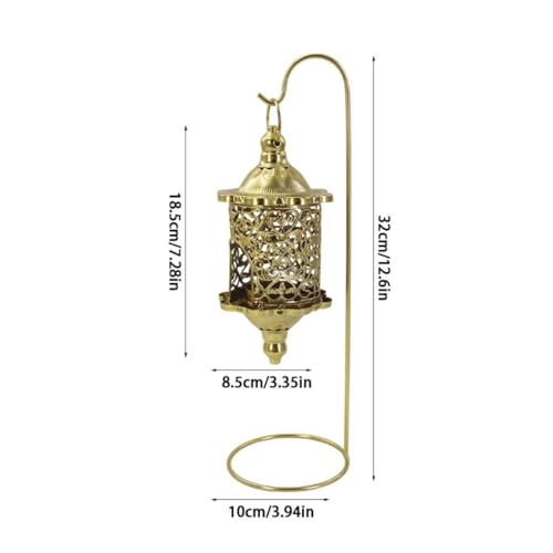 Gralara Hanging Candle Lantern with Stand Wrought Iron Baroque Style Lantern Romantic Atmosphere Hollow Metal Candle Holder for Living Room, Tabletop, Wedding, Gold
