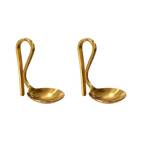 FluteSpoon™ Gold Appetizer Spoon for Champagne, Wine & Cocktails – Rim-Hanging Stainless Steel Serving Spoon – Set of 2