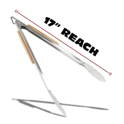 3 piece BBQ Grilling Accessories Set - BBQ Tongs Spatula Fork Set - Heavy Duty Stainless Steel Barbecue Grill Tools with Solid Hard Wood Handles Great Gift Set