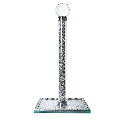 Paper Towel Holder Stand, Silver Countertop Paper Towel Roll Dispenser Holders with Square Base,Tissue Holder Filled with Sparkly Crystal Crushed Diamond House Decor for Kitchen Bathroom, Heavy Weight - color: Silver
