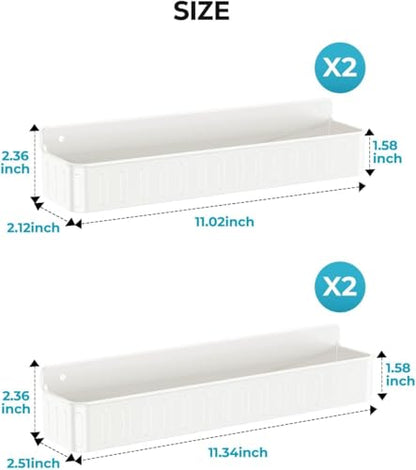 Nieifi Spice Rack Wall Mount, 4 Pack White, 2" Depth, Screw/Adhesive | Wall-Mounted with Removable Hooks Saves Counter Space, Fits 2" Deep Jars, Ideal for Kitchen Cabinets, Pantry Doors, and RVs - color: White