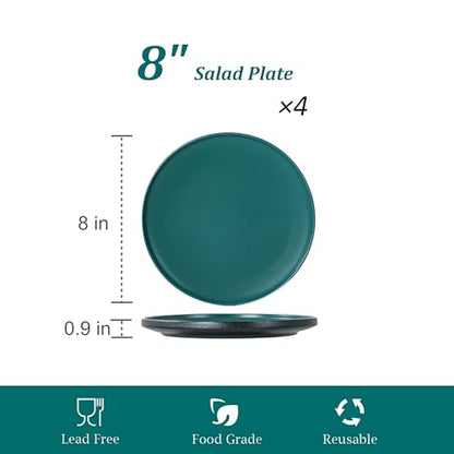 Ceramic Salad & Dessert Plates Set, 8 Inch, Set of 4, Modern Green | Stoneware, Dishwasher & Microwave Safe, Small Dinner Plates, For Cake, Fruits, Waffle, Pasta, Salad - color: Green, size: Salad Plates Set (4PCS)