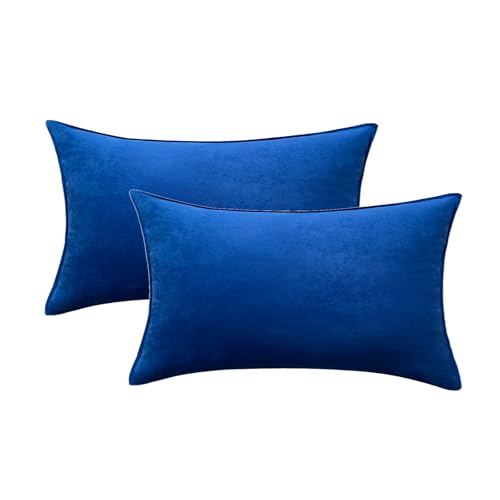 Fancy Homi 2 Packs Royal Blue Long Lumbar Decorative Throw Pillow Covers 12x24 Inch for Living Room Couch Bed Sofa, Modern Boho Home Decor, Soft Faux Suede Solid Rectangle Accent Cushion Case 30x60 cm - color: Blue, size: 24" x 12" (Pack of 2)