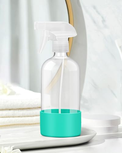Rionisor Glass Spray Bottles with Silicone Sleeve Protection, Empty 16OZ Reusable Spray Bottles, Refillable Containers with Spray Nozzles for Cleaning Solutions, Plants and Essential Oils 1 Pack Green - color: Green, style: 1 Pack
