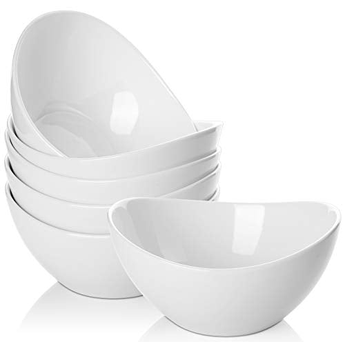 Samsle 19 Ounces Ceramic Serving Bowls, Sturdy Porcelain White Oval Salad Bowls, Stackable Food Server Fruit Display Dishes for Party Dinner, Microwave and Dishwasher Safe, Set of 6 - size: Medium（19oz）