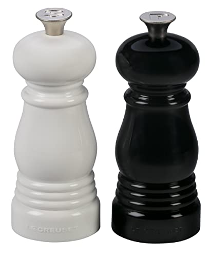 Le Creuset Petite Salt and Pepper Mill Set, 5" x 2" each, Black and White - color: Black/White, size: Small