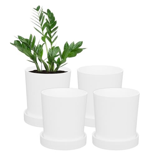 M METERXITY 4-Pack Plant Pots, 3.5 Inch Plastic Flower Pots with Drainage Holes for Cactus/Succulents Pot/Small Plants/Home/Garden, Planters for Indoor Plants [White] - color: White, size: Diameter 3.5 Inch