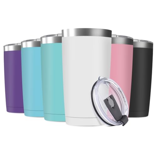 20oz Tumbler Vacuum Insulated Travel Mug with Lids, Stainless Steel Double Wall Thermal Coffe Cup for Home, Office, Outdoor Suitable for Vehicle Cup Holders - color: Assorted Colors, size: 6 Count (Pack of 1)