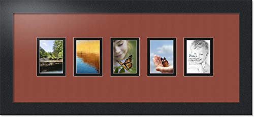 ArtToFrames Collage Photo Frame Double Mat with 5-2.5x3.5 Openings with Satin Black Frame and Cognac mat. - color: Cognac, size: 2.5x3.5