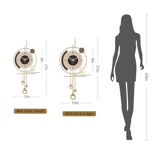 Modern Wall Clock for Living Room,Large Gold Decorative Wall Clock with Light,Creative Silent Clock Battery Operated for Kitchen/Entryway/Bedroom/Office/Dinning Room Metal Wall Decor - size: 15"Lx31"W