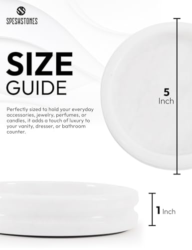 Marble Jewelry Dish, 5" Handmade White Ring Tray | Handmade trinket holder for earrings, necklaces, keys & candles, Catchall dish for vanity, nightstand & gift for women - color: White