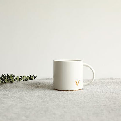 COLLECTIVE HOME Ceramic Coffee Mug, 15 oz Monogram Cup with Gift Box (v) | Dishwasher Safe, Engraved Gold Letter , Personalized Housewarming Birthday Present, Christmas Thanksgiving Mothers Day Gifts - color: gold-v