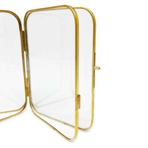 Isaac Jacobs 4x6 Gold Double-Sided Metal Floating Photo Frame w/ClaspLock | Double-Sided Round-Edged Brass & Glass Metal Floating Picture Frame Locket Closure (Vertical), Tabletop (4x6, Antique Gold) - color: Antique Gold, size: 4x6