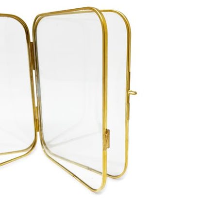 Isaac Jacobs 4x6 Gold Double-Sided Metal Floating Photo Frame w/ClaspLock | Double-Sided Round-Edged Brass & Glass Metal Floating Picture Frame Locket Closure (Vertical), Tabletop (4x6, Antique Gold) - color: Antique Gold, size: 4x6