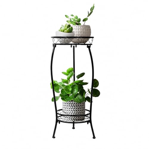 Plant Stand Indoor Outdoor 2 Tier 27" Tall Metal Potted Holder Rack Flower Pot Stand Heavy Duty Plant Shelf Rustproof Iron Multiple Plant Round Supports Rack for Planter Corner Garden