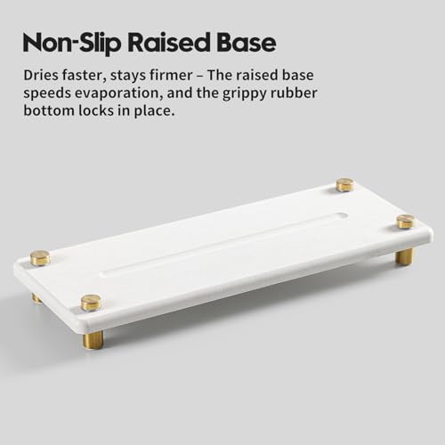Water Absorbing Stone Sink Caddy Kitchen Sink Organizer Tray, Diatomite Bathroom Counter Tray, Gold Faucet Drying Mat Coaster Soap Dish Rack Riser Dispenser Sponge Holder, White 10" x 4" - color: 10"x 4" - White - Gold
