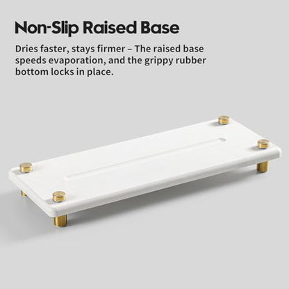 Water Absorbing Stone Sink Caddy Kitchen Sink Organizer Tray, Diatomite Bathroom Counter Tray, Gold Faucet Drying Mat Coaster Soap Dish Rack Riser Dispenser Sponge Holder, White 10" x 4" - color: 10"x 4" - White - Gold