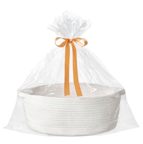 Large Woven Gift Basket Empty with Bag & Ribbon, Storage Basket for Father's Day for Dad, Baby Shower, Raffle, Birthday, Cute Organizer with Handles,13.4"x10"x5.5", White - color: White, size: 1 Pack - Large