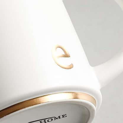 COLLECTIVE HOME Ceramic Coffee Mug, 15 oz Monogram Cup with Gift Box(e) | Dishwasher Safe, Engraved Gold Letter , Personalized Housewarming Birthday Present, Christmas Thanksgiving Mothers Day Gifts - color: gold-e