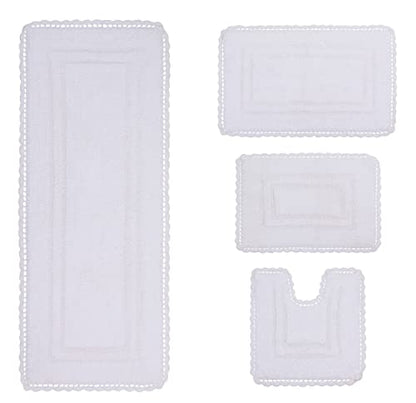 Home Weavers Casual Elegance Reversible Bathmat 100% Cotton Bathroom Rugs Set, Washable Rug, Extra Soft and Absorbent Bath Rug, Kitchen Mat, Bath Mat Set, Non Slip Mat, 4 Piece Set with Runner, White - color: White, size: 1'9" x 4'6" (Rectangle, Contour)