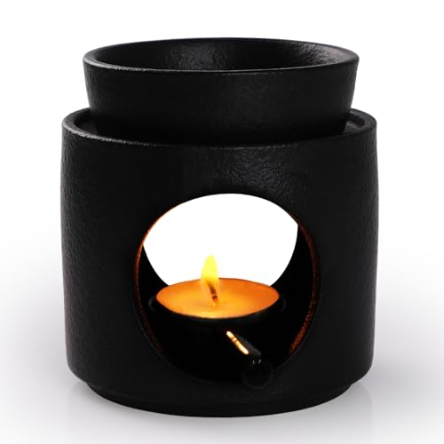 WD&CD Wax Melt Ceramic Oil Burner Black, Aroma Diffuser Essential Oil Burner Aromatherapy Wax Burner with Tealight Holder, Home Bedroom Decor - color: Black