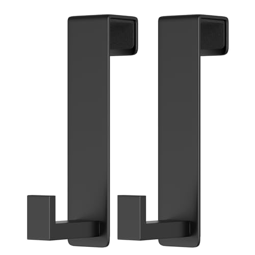 HUFEEOH Over The Door Hooks 2-Pack, Heavy Stainless Steel Coat & Towel Rack, No Drilling Scratch-Free Over Door Hanger Dorm Essentials Bathroom Accessories, Fits 1-3/4" Doors (Black) (L Shape) - color: Black, size: Fits 1-3/4" Thick Door - "L" Shape 2 Pac