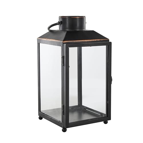 Deco 79 Metal Modern Candle Lantern with Gold Accents, 8" x 7" x 14", Black - size: 8" x 7" x 14