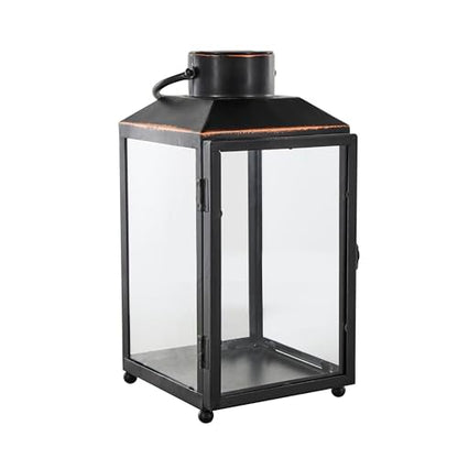 Deco 79 Metal Modern Candle Lantern with Gold Accents, 8" x 7" x 14", Black - size: 8" x 7" x 14