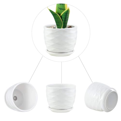 sietpoek 4.7” Ceramic Plant Pots with Drainage and Saucer 4PCs White | White Ceramic Flower Pots with Drainage Hole and Saucer, Decorative Planter for Indoor Outdoor Garden Plants Succulen - size: 4.7 Inch
