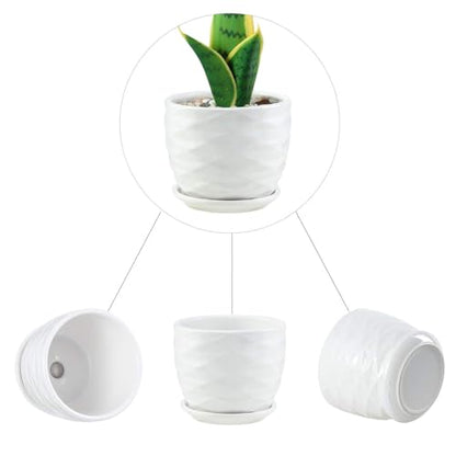 sietpoek 4.7” Ceramic Plant Pots with Drainage and Saucer 4PCs White | White Ceramic Flower Pots with Drainage Hole and Saucer, Decorative Planter for Indoor Outdoor Garden Plants Succulen - size: 4.7 Inch