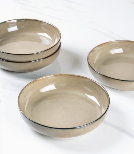 GBhome 8.75'' Large Ceramic Pasta Bowls, 38oz Stoneware Pasta Serving Bowls Set of 4 for Kitchen, Wide Bowls for Fruit,Pasta,Salad,Oatmeal,Meal, Microwave Safe, Reactive Glaze - color: Otameal