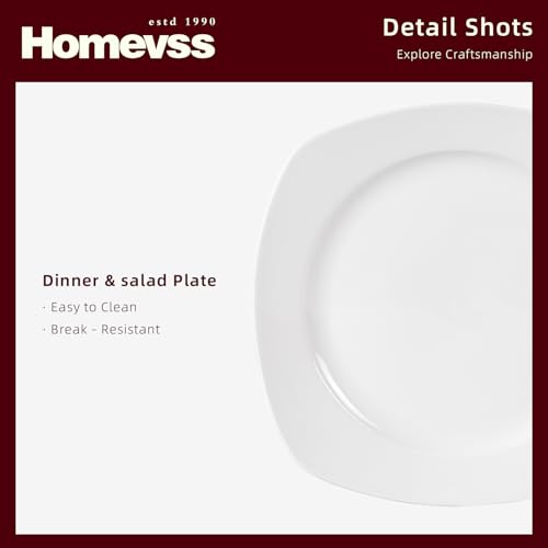 HomeVss, New Bone China Embossed Dinnerware Set, Coupe Square Shape, 16pc Set - color: Square Coupe, size: Service for 4 - 16pc Set