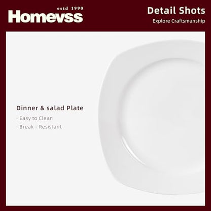 HomeVss, New Bone China Embossed Dinnerware Set, Coupe Square Shape, 16pc Set - color: Square Coupe, size: Service for 4 - 16pc Set