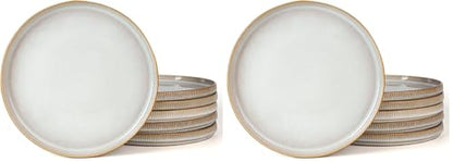 famiware Star Dinner Plates for 6, 10 inches Plate Set, Scratch Resistant, Stoneware Dinnerware, Kitchen Modern Rustic Serving Dishes, Cappuccino White (Pack of 2) - color: Cappuccino White, size: 10"(6pcs)ST (Pack of 2)