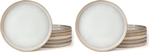famiware Star Dinner Plates for 6, 10 inches Plate Set, Scratch Resistant, Stoneware Dinnerware, Kitchen Modern Rustic Serving Dishes, Cappuccino White (Pack of 2) - color: Cappuccino White, size: 10"(6pcs)ST (Pack of 2)