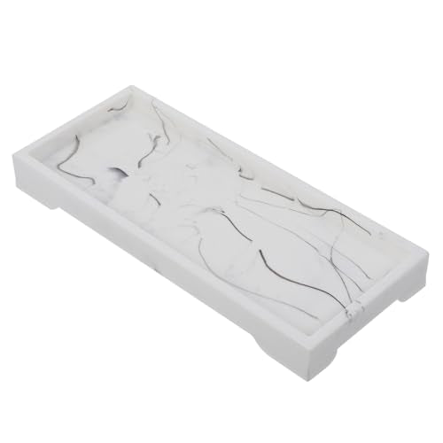 Marble Design Composite Vanity Tray for Bathroom Countertop Storage, White Cosmetic and Toiletries Organizer Plate for Home and Hotel Use