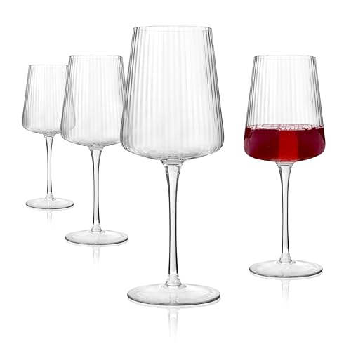ARTLAND Soho Optic 14 oz Goblet, Set of 4 - Elegant Design, Versatile Use for Wine, Cocktails, and Beverages, Durable Construction, Great for Gatherings, Easy to Clean, Thoughtful Gift Idea (Clear) - color: Clear, style: Goblet (4-Piece)