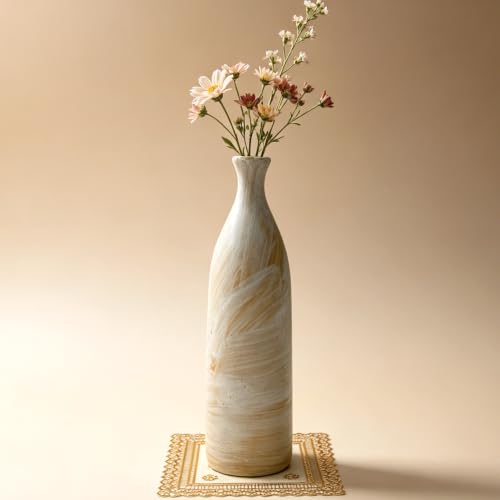 Narrow Ceramic Flower Vase for Home Decor Living Room Bedroom | Rustic White Gradient Decorative Vase for Single Flowers, Home Décor, 2.7x2.7x9.65inch - color: Neutral-9.65" H