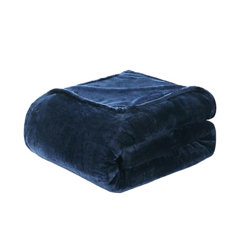 BOURINA Flannel Throw Blanket Fleece Throw Bed Blanket,Navy 90x90inch | This fleece throw blanket feel soft.Double-sided fluffy texture provides comfort for relaxing on the couch, bed, or sofa. - color: Navy, size: 90"x90"