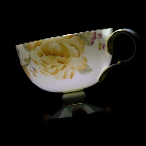 KAMMAK Tea Cups Set of 2,Ceramic Floral Pattern Demitasse Cup | Porcelain Espresso Cup with Saucer, 7.44 oz Handmade Elegant Bone China Tea Cups for Latte, Americano, Cappuccino - color: Spring Fragrance