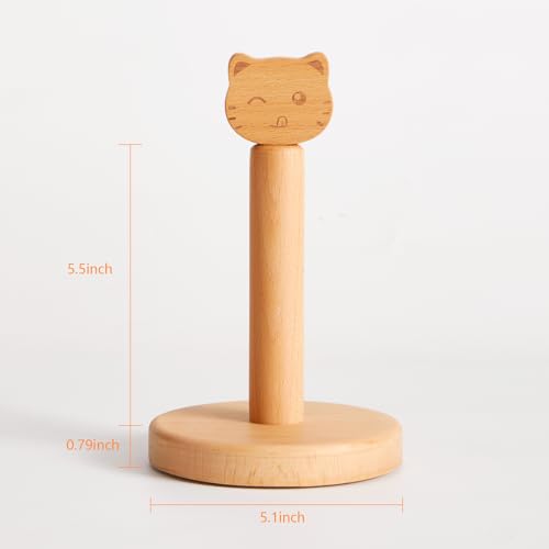 Vinoil Toilet Paper Holder Stand, Cute Cat Design Wooden Toilet Paper Holder Free Standing, Decorative Toilet Roll Holder, Scrunchies Holder Stand, Hair Ties Organizer