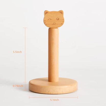 Vinoil Toilet Paper Holder Stand, Cute Cat Design Wooden Toilet Paper Holder Free Standing, Decorative Toilet Roll Holder, Scrunchies Holder Stand, Hair Ties Organizer