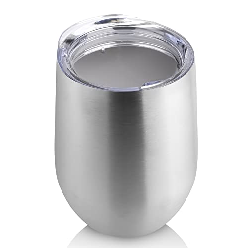 DOMICARE Stainless Steel Wine Tumbler Bulk with Lid, Personalized Insulated Tumblers Set, 12oz Travel Coffee Cups Pack of 1, Stainless steel - color: Stainless Steel, size: 1 Count (Pack of 1)