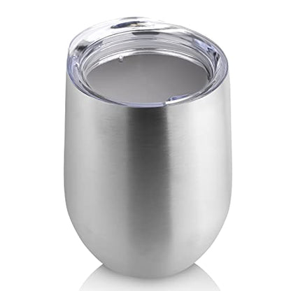 DOMICARE Stainless Steel Wine Tumbler Bulk with Lid, Personalized Insulated Tumblers Set, 12oz Travel Coffee Cups Pack of 1, Stainless steel - color: Stainless Steel, size: 1 Count (Pack of 1)