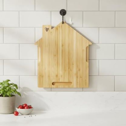 House Shaped Bamboo Cutting Board, Natural Wood Chopping Block with Hanging Hole for Kitchen Prep and Serving, 9.8 x 11 Inches (1 PC)
