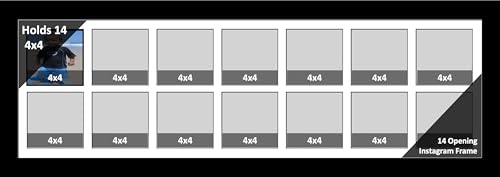 14-2 Row 4x4 Opening Manhattan Black 10x36 Picture Frame Holds 4x4 Photo Collage with White Matting and Glass - color: White, size: 14 4x4 2 Row