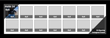 14-2 Row 4x4 Opening Manhattan Black 10x36 Picture Frame Holds 4x4 Photo Collage with White Matting and Glass - color: White, size: 14 4x4 2 Row