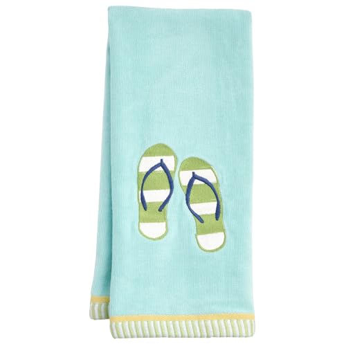 Ritz 2-Piece Cotton Velour Bathroom Hand Towel Set, Embroidered Striped Flip Flops Design, Soft Aqua Coastal Towels for Beach House, Pool, or Spa Decor, 16” x 26” - color: Flip Flops, size: 2-Pack Hand Towels