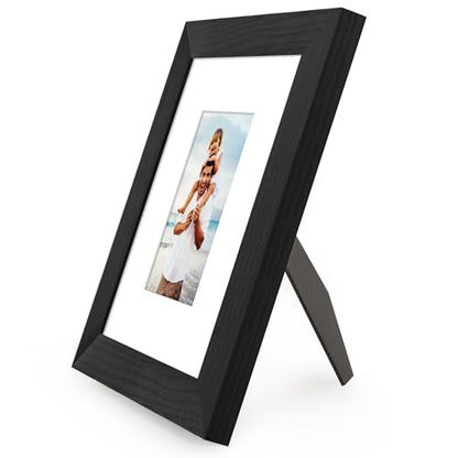 Americanflat 6x8 Picture Frame - Matted to 3x5 - Engineered Wood - Black | Shatter-resistant glass, wall or tabletop display with included easel, sawtooth hangers included - color: Black, size: 6x8
